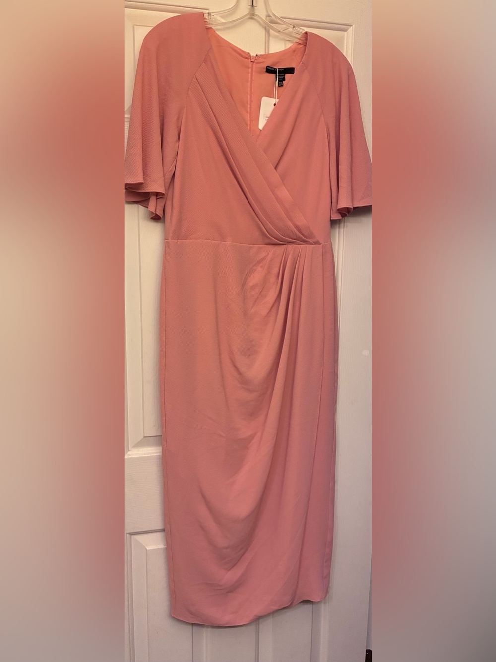 Maggy London Dusty Rose Midi Faux-Wrap Dress, size 8, new with tags